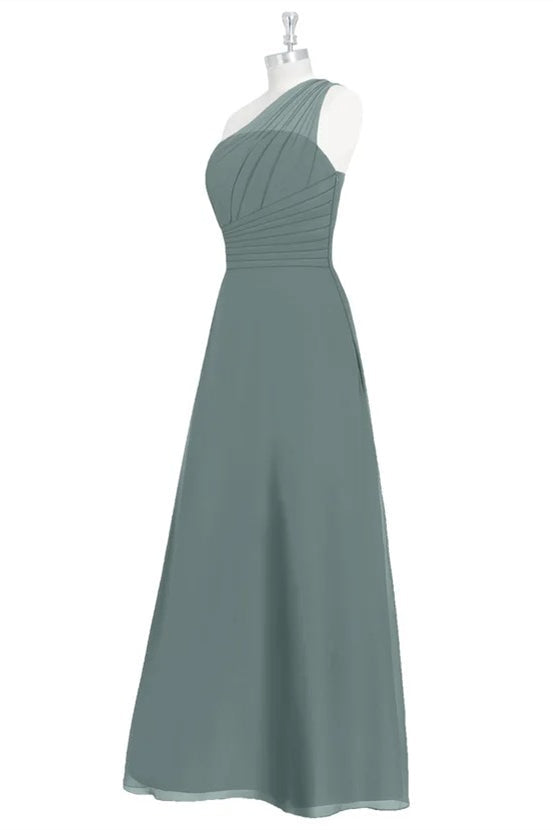 Dark Sage Green One-Shoulder A-line Long Bridesmaid Dress