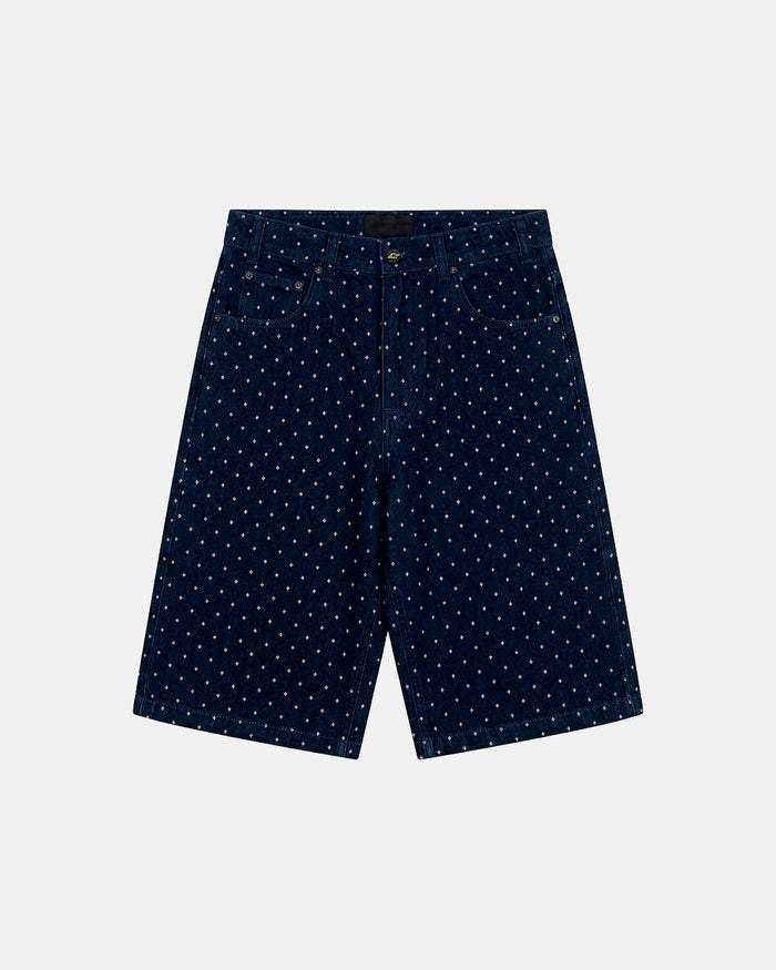 DOT CLUB SHORTS BLACK - black polka dot shorts, front view - Cold Culture