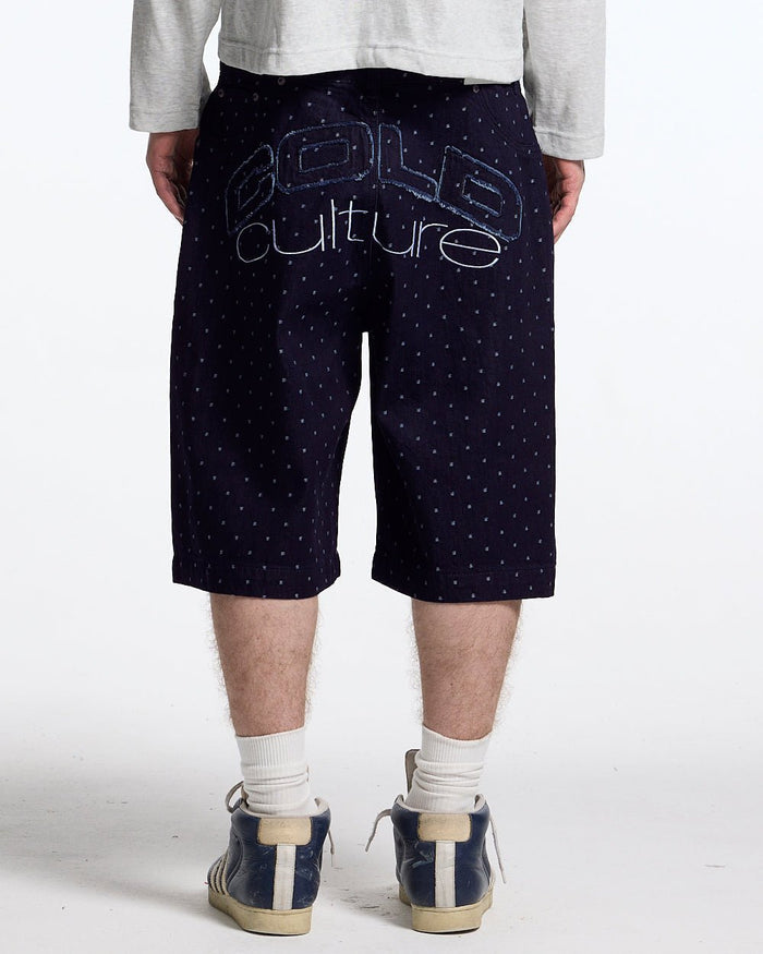 DOT CLUB SHORTS BLACK - black polka dot shorts, back view on male model - Cold Culture #man