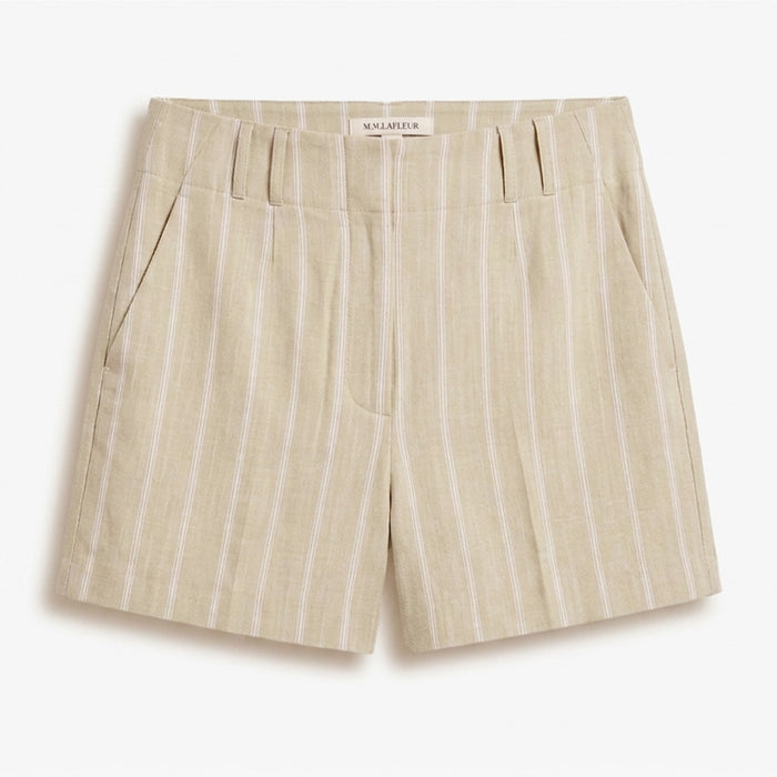 Beige striped shorts on a white background