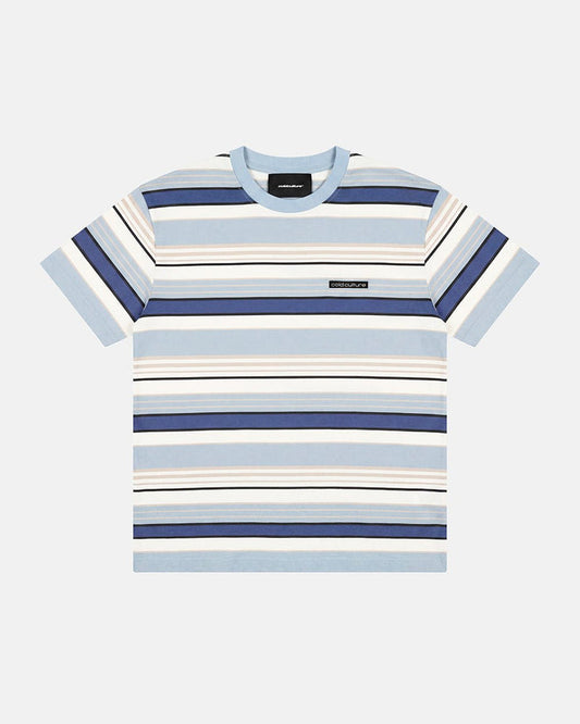 DRIFTLINE TEE BLUE - blue striped tee, flat lay - Cold Culture