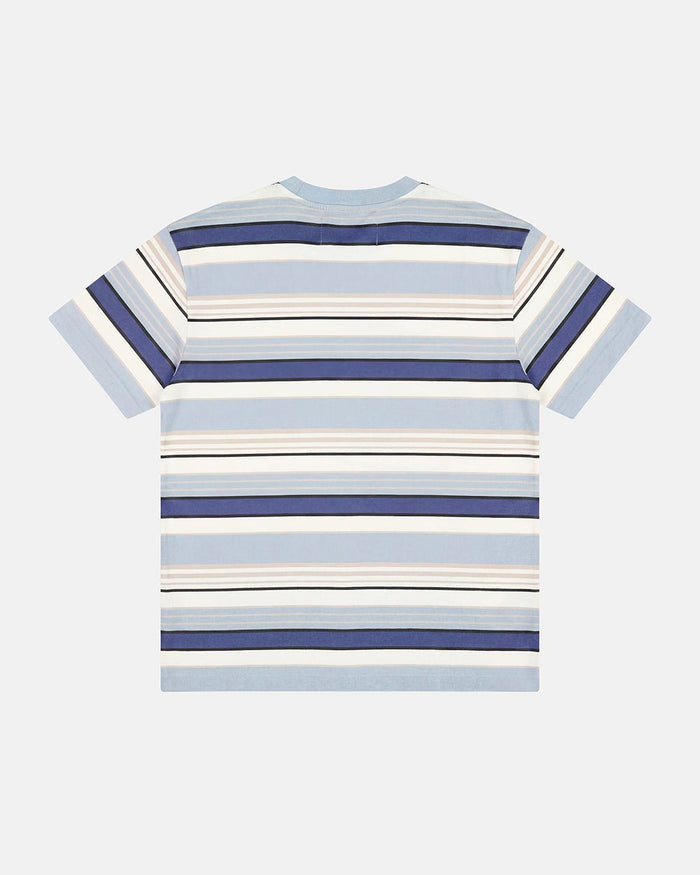 DRIFTLINE TEE BLUE - blue striped tee, flat lay - Cold Culture