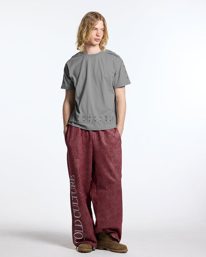 EYELET TEE LIGHT GREY - light grey eyelet tee, front view on male model - Cold Culture #man