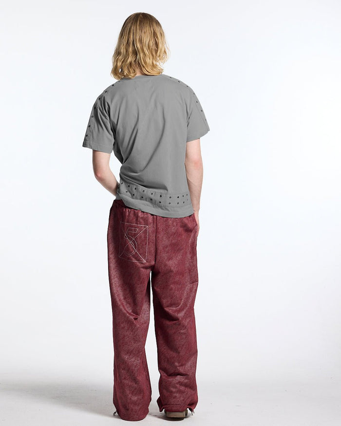 EYELET TEE LIGHT GREY - light grey eyelet tee, back view on male model - Cold Culture #man