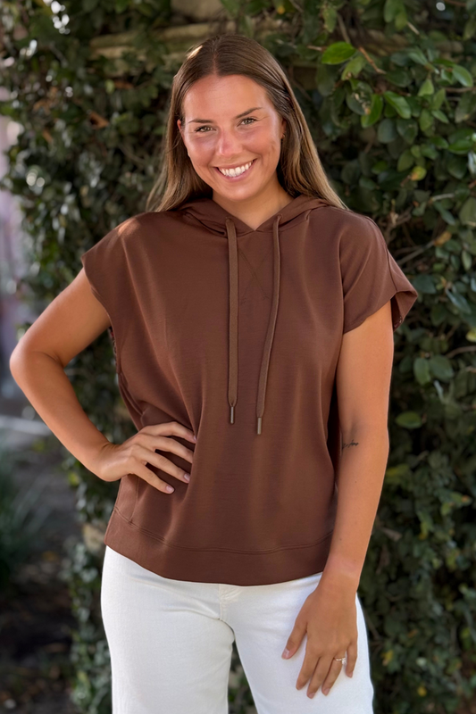 Floral Lined Luxe Hoodie Top in Walnut