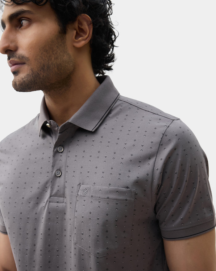 Front Gray Printed Polo - Kima
