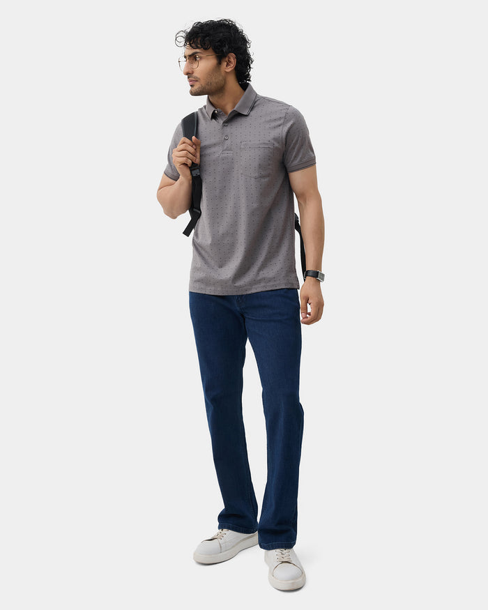 Front Gray Printed Polo - Kima