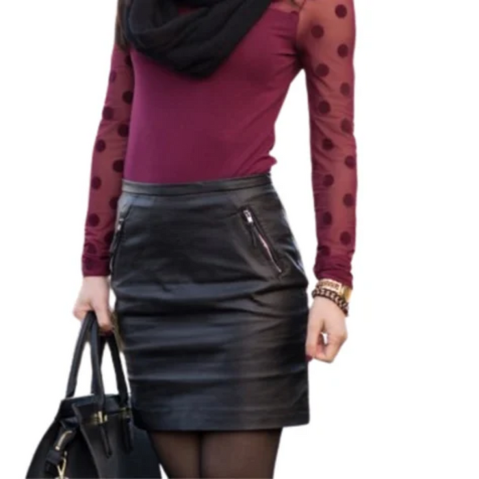 Genuine Lambskin Leather Mini Skirt