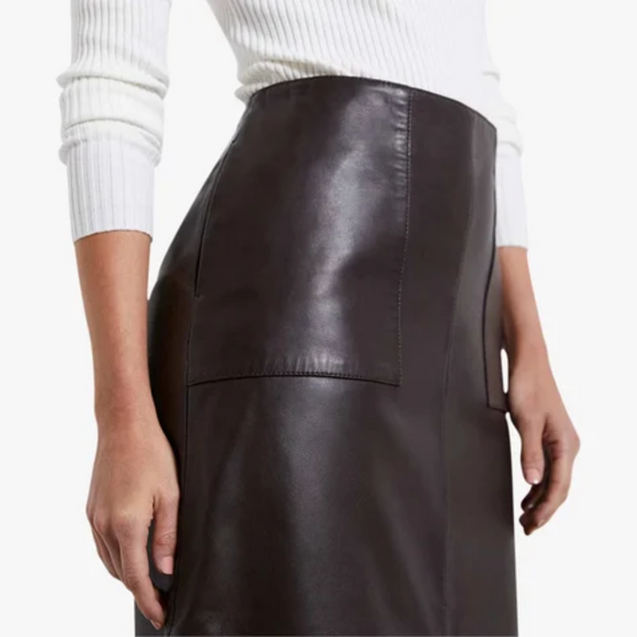 Genuine Lambskin Leather Straight Skirt