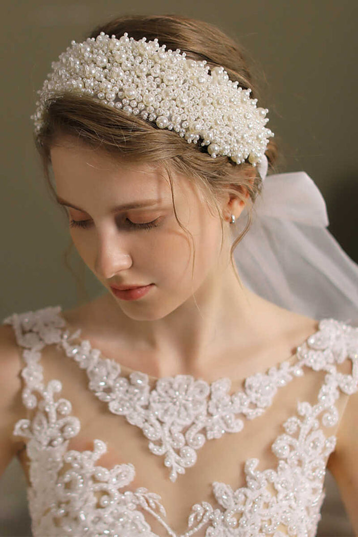 Glamorous White Pearl Bridal Headband