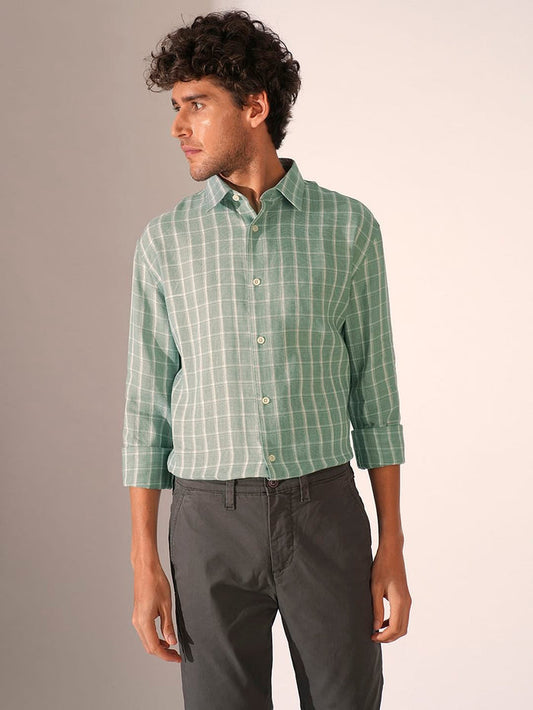 Green Check Print Full Sleeves Shirt