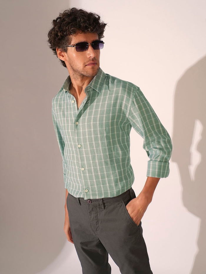 Green Check Print Full Sleeves Shirt