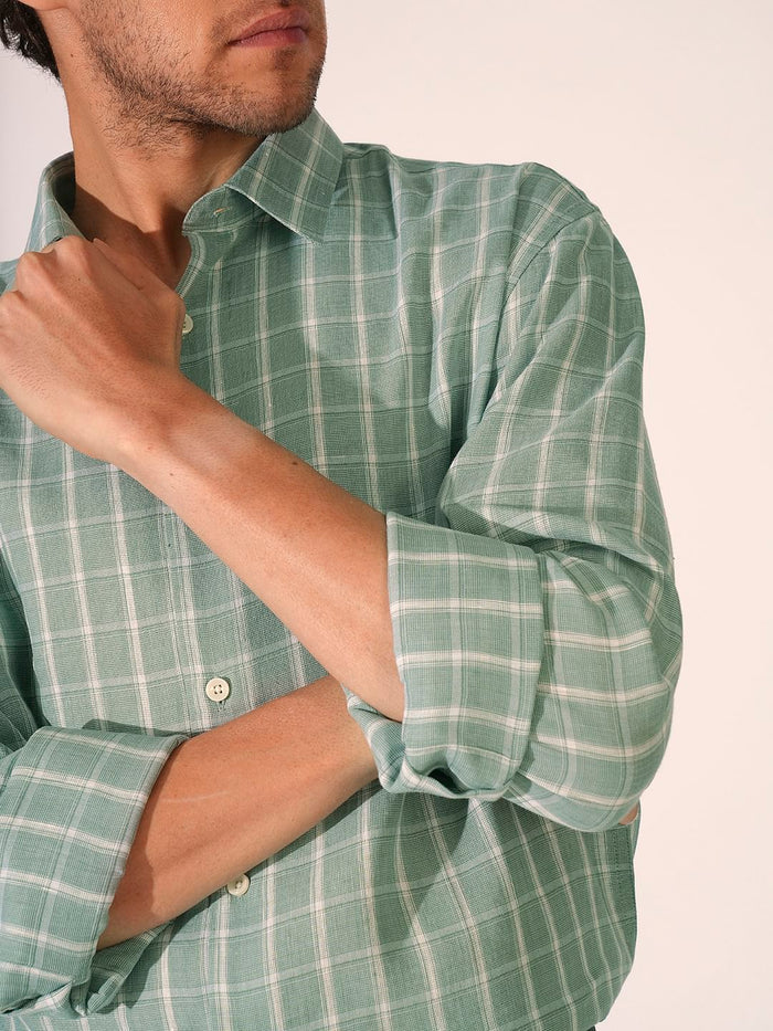 Green Check Print Full Sleeves Shirt