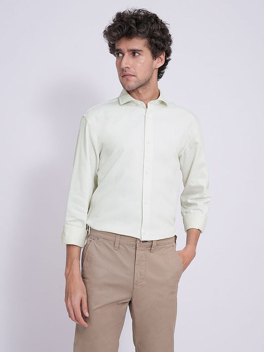 Green Dobby Cotton Full Sleeves Shirt