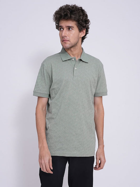 Green Jacquard Organic Cotton Polo