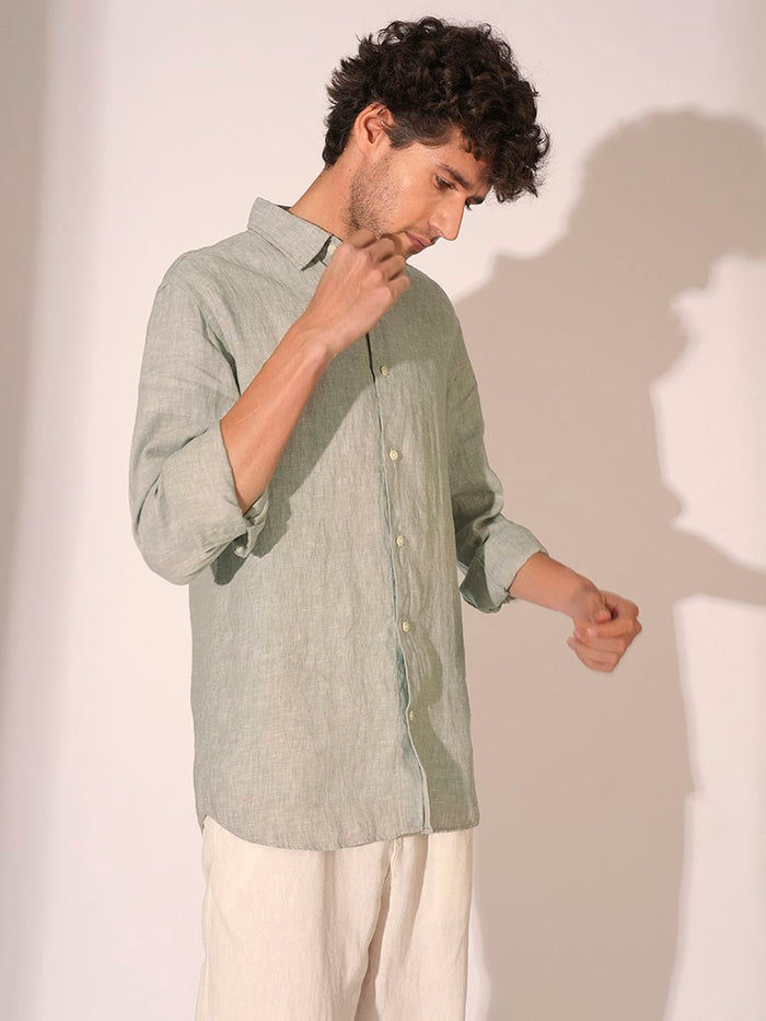 Green Linen Full Sleeves Shirt