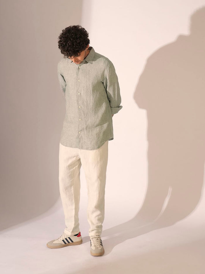 Green Linen Full Sleeves Shirt
