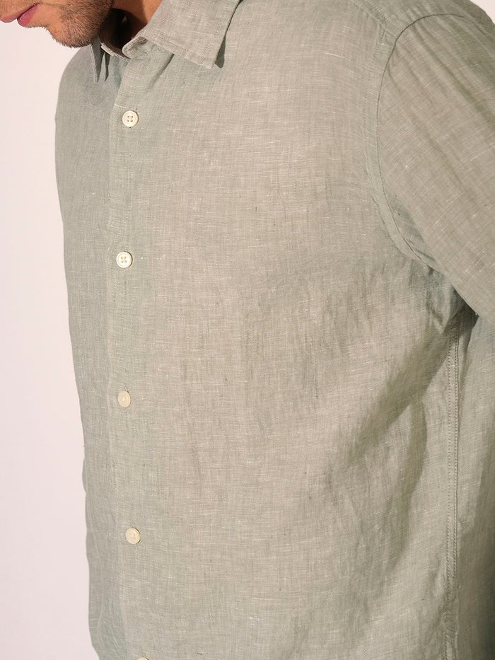 Green Linen Full Sleeves Shirt
