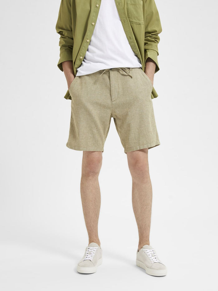 Green Mid Rise Linen Shorts