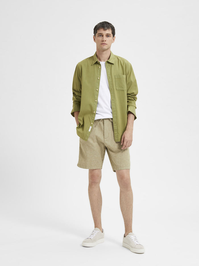 Green Mid Rise Linen Shorts
