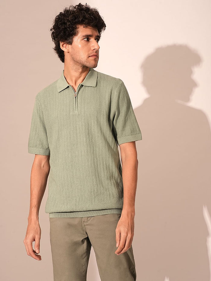 Green Organic Cotton Zip Polo