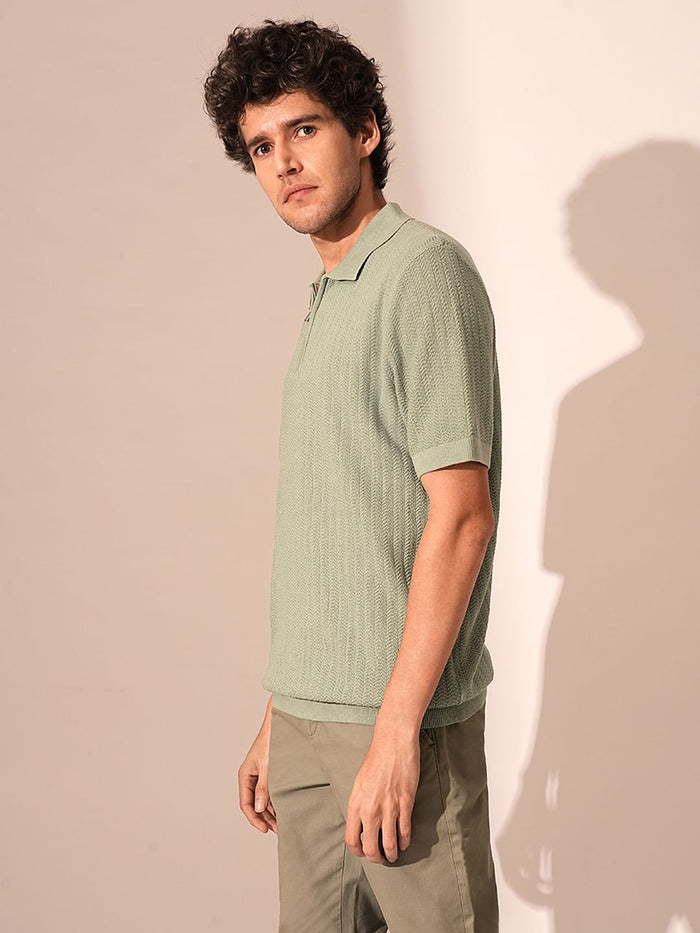 Green Organic Cotton Zip Polo