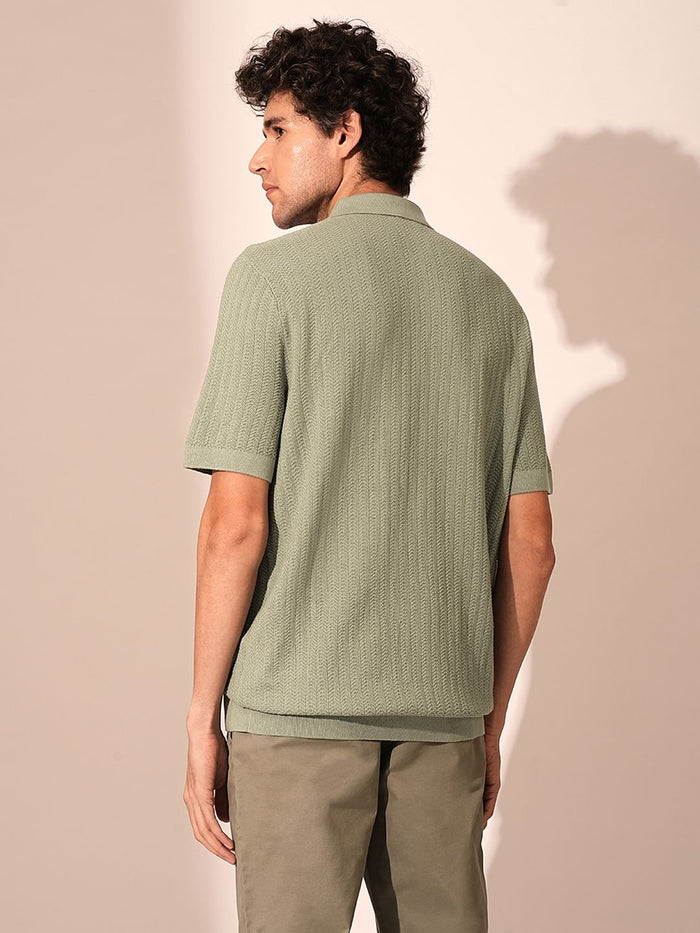 Green Organic Cotton Zip Polo