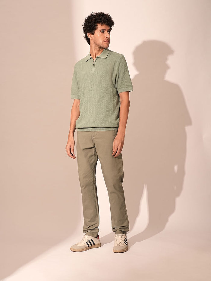 Green Organic Cotton Zip Polo
