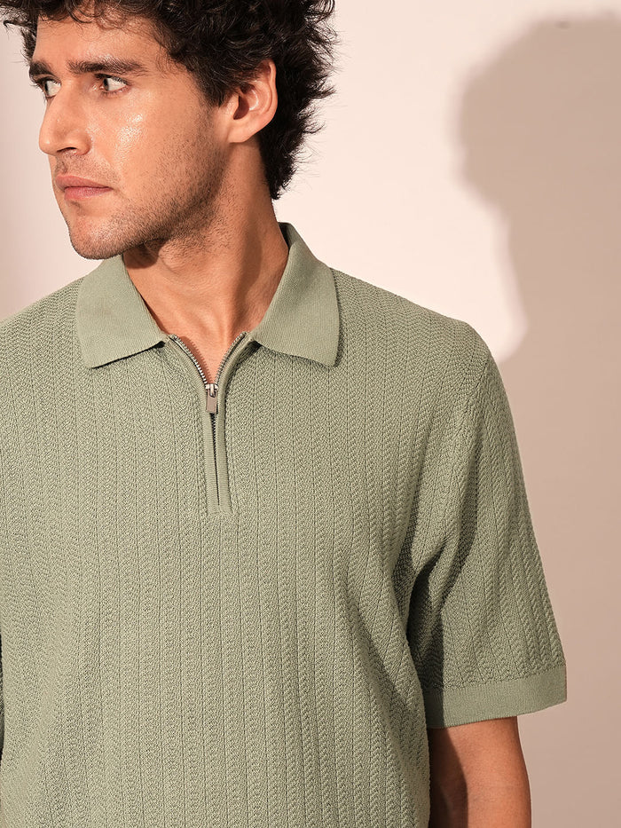 Green Organic Cotton Zip Polo