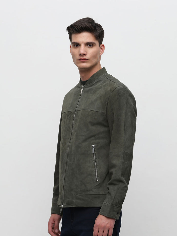 Green Suede Bomber Jacket