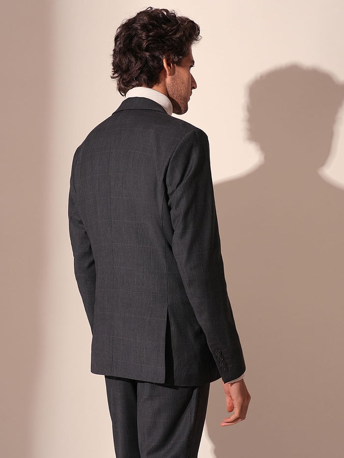 Grey Check Print Suit Set Blazer