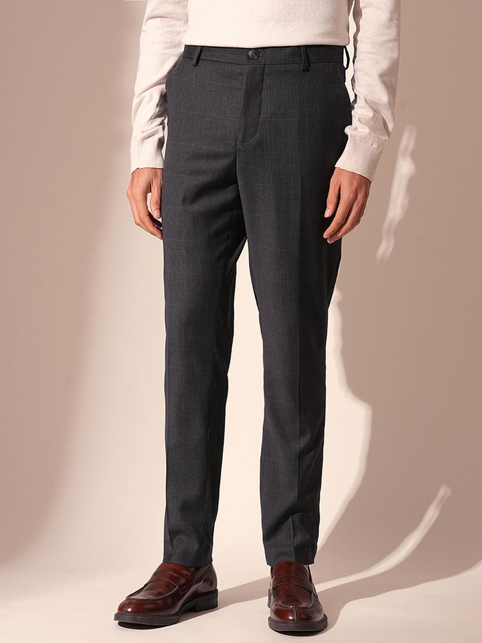 Grey Check Print Suit Set Trousers