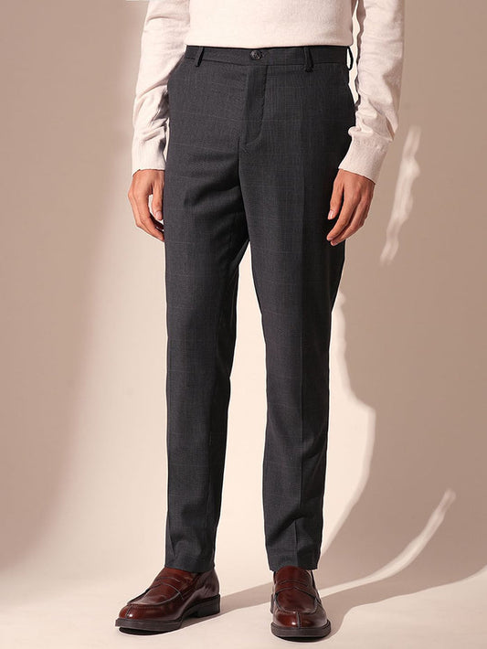 Grey Check Print Suit Set Trousers