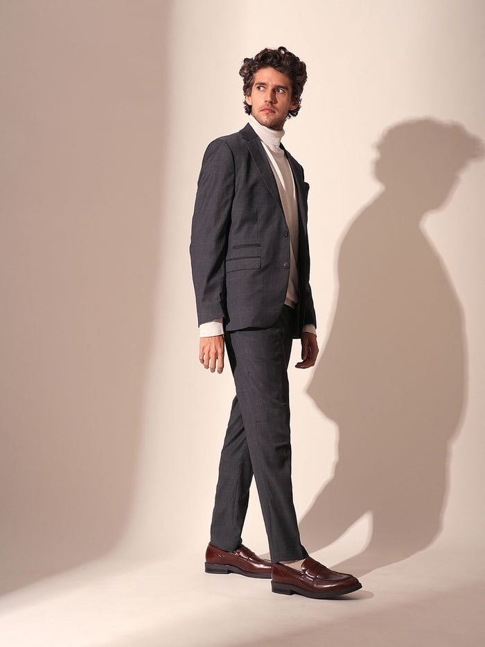 Grey Check Print Suit Set Trousers