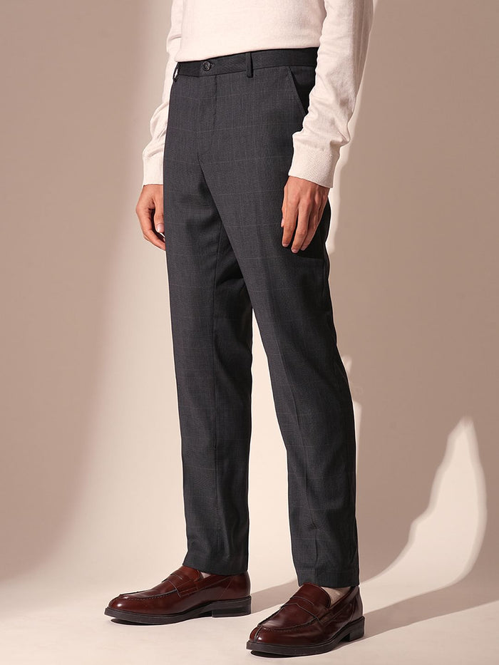 Grey Check Print Suit Set Trousers
