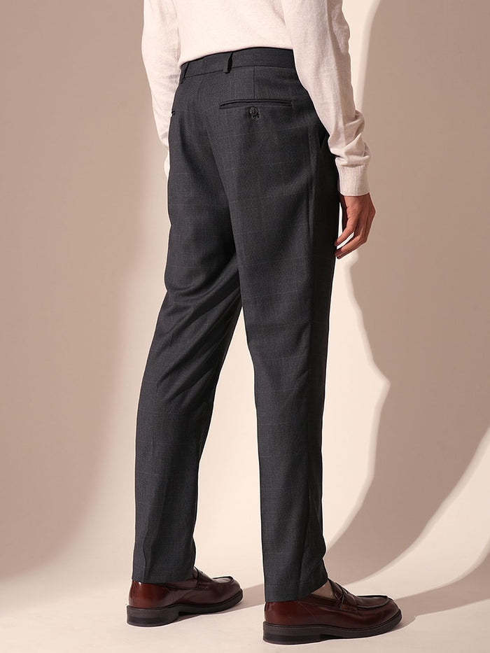 Grey Check Print Suit Set Trousers