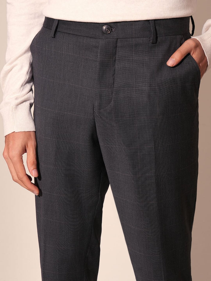 Grey Check Print Suit Set Trousers