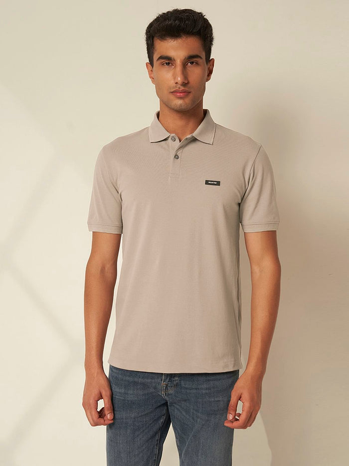 Grey Cotton Slim Fit Polo