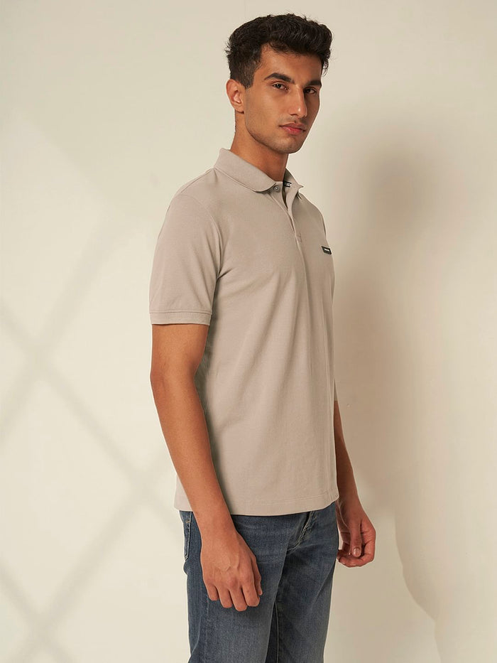 Grey Cotton Slim Fit Polo