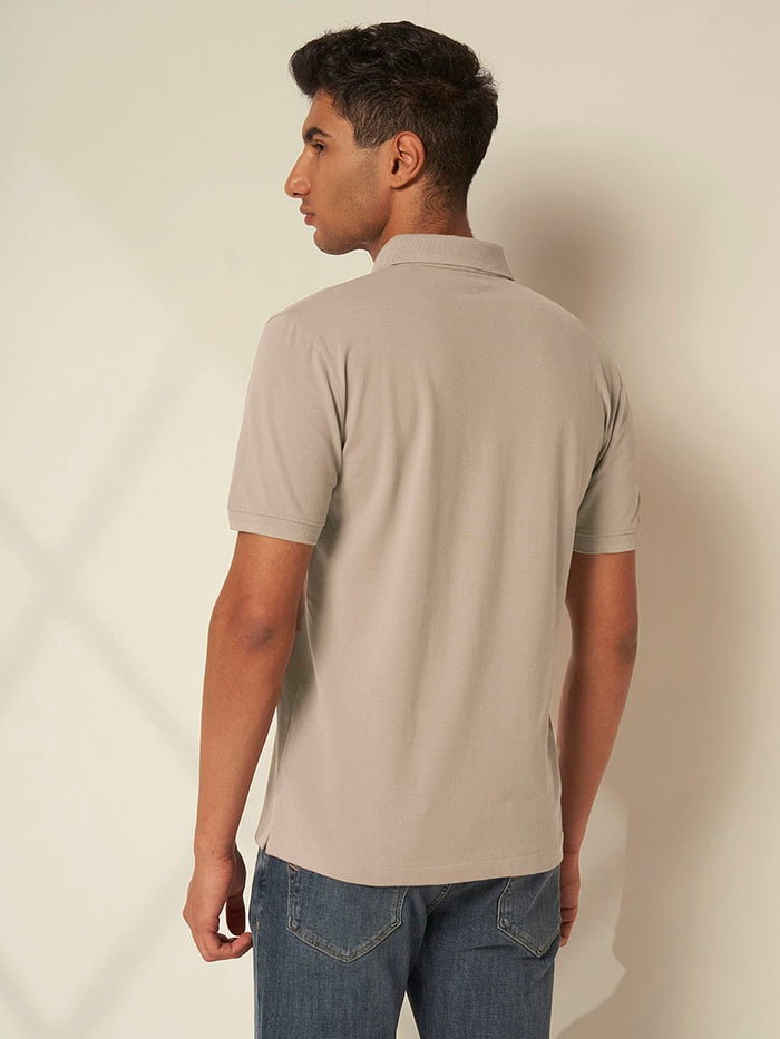 Grey Cotton Slim Fit Polo
