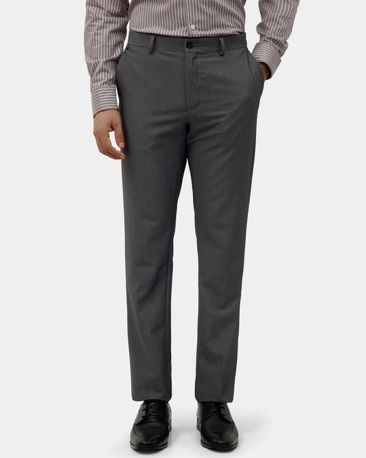 Grey Solid Trouser - Claret