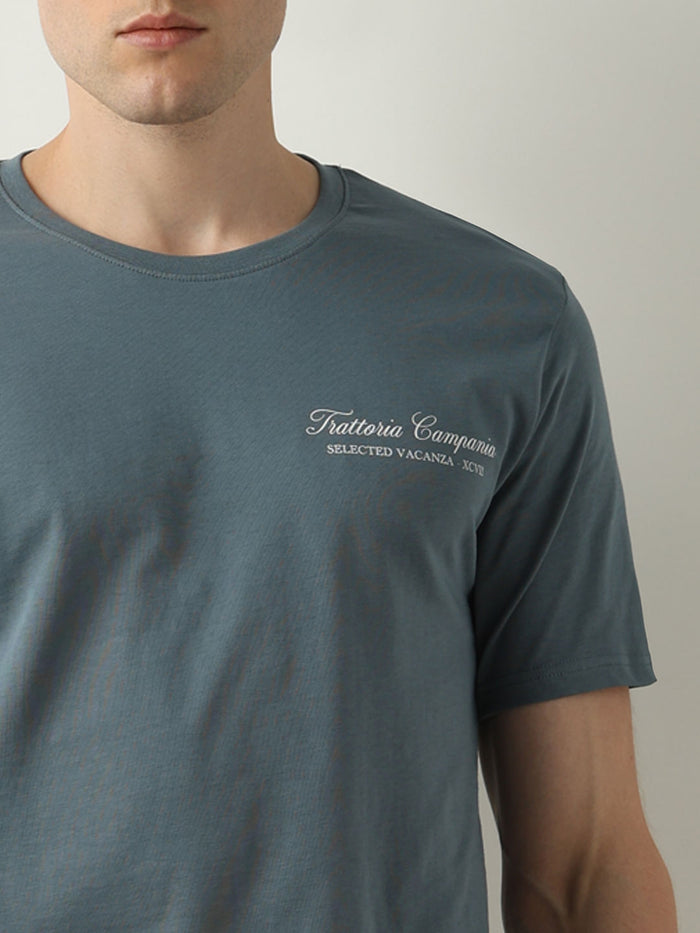 Grey Text Print Crew Neck T-shirt
