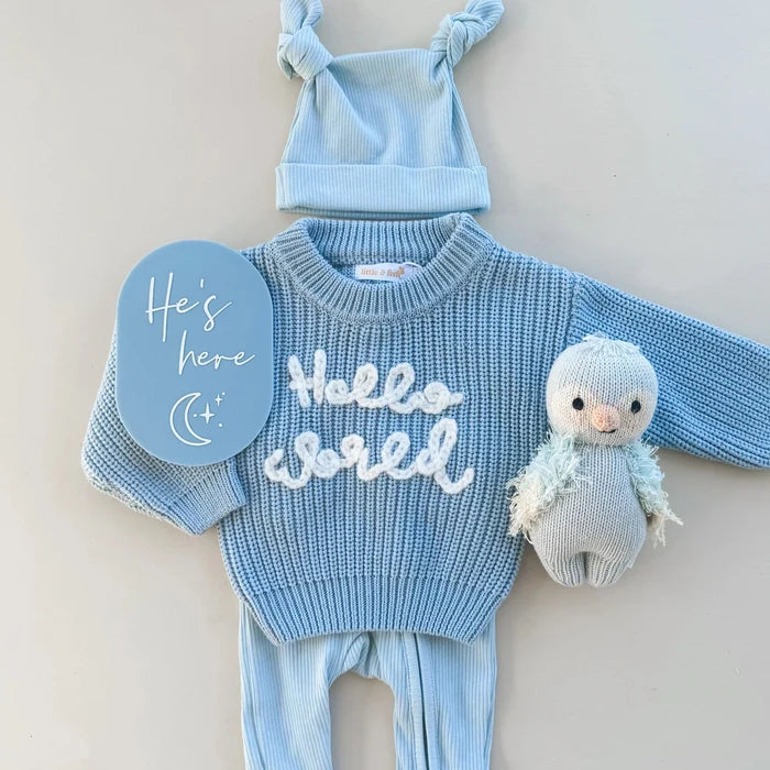 'Hello World' Chunky Knit Jumper - Blue