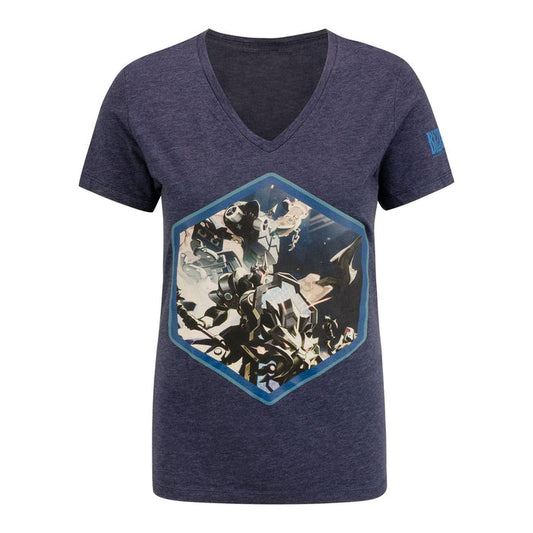 Heroes of the Storm Hexagon Women's Heathered Navy V-Neck T-Shirt - Front View