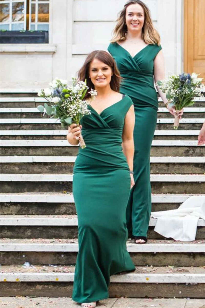 Hunter Green V-Neck Mermaid Long Bridesmaid Dress