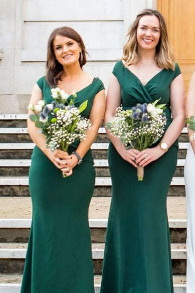 Hunter Green V-Neck Mermaid Long Bridesmaid Dress