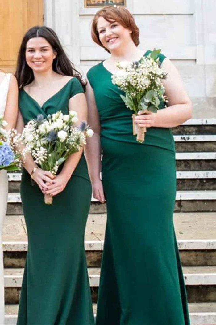 Hunter Green V-Neck Mermaid Long Bridesmaid Dress
