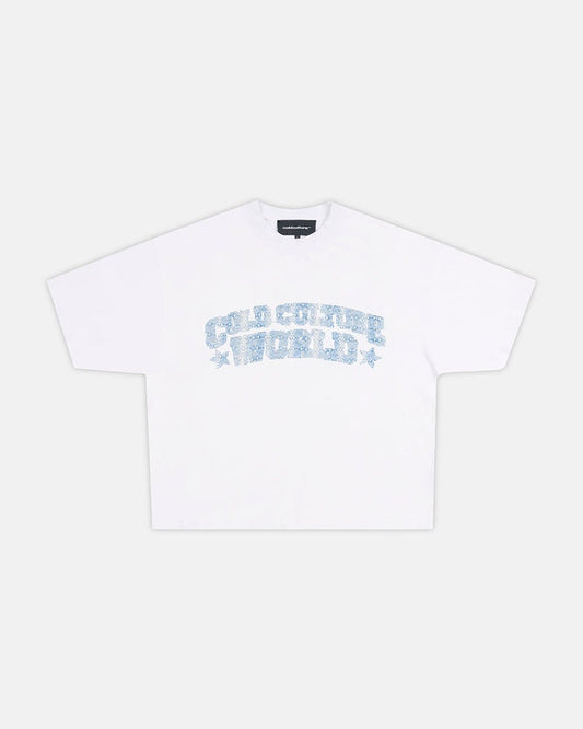 HUNTER TEE WHITE - white graphic print tee, front view - Cold Culture #woman
