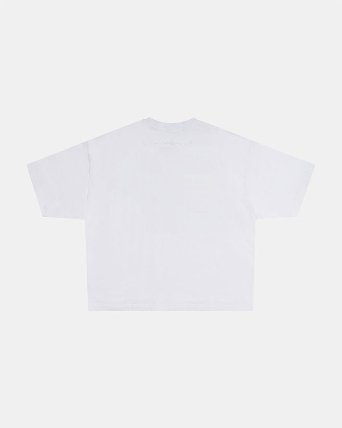 HUNTER TEE WHITE - white graphic print tee, back view - Cold Culture