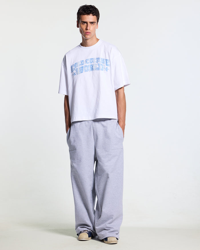 HUNTER TEE WHITE - white graphic print tee, front view on male model - Cold Culture
